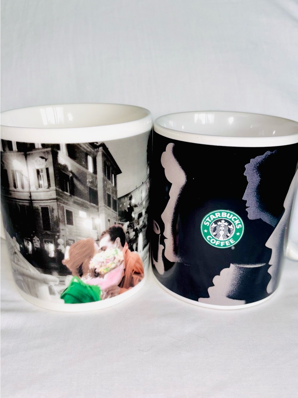 Vintage Starbucks Coffee Early Mug Pair 1996 Silhouette 1998 Romantic Cupid Old